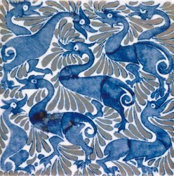 Tile with Dark Blue Bird-like Dragons amongst Foliage, 1898